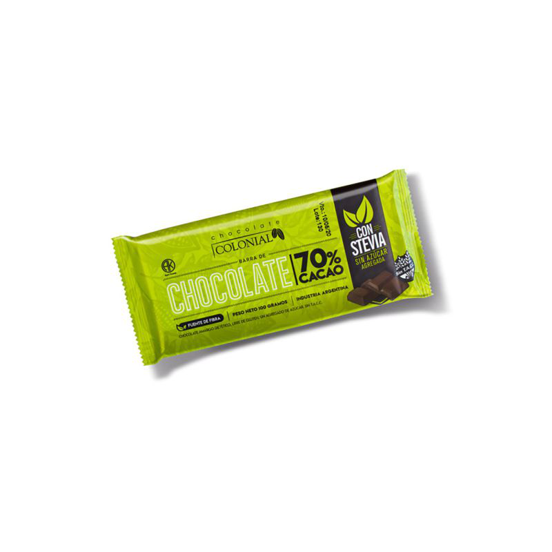 Barra de chocolate 70% c/stevia 100g - Colonial